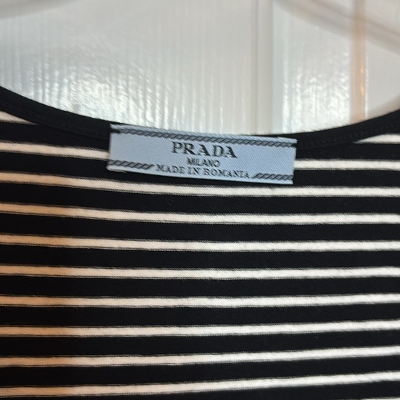 EUC PRADA Stripe Three-Quarter Sleeve Jersey Top women’s black & white size 42/6 - Picture 4 of 10
